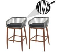 Mendler Lot de 2 tabourets de Bar Rope HWC-O22 Gris Clair, Coussin Gris foncé