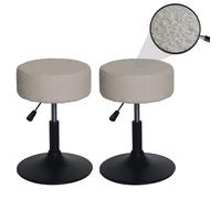 Mendler Lot de 2 tabourets HWC-C22 Ø 37cm Tissu Bouclé Beige