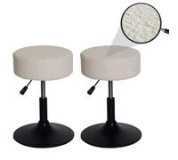 Mendler Lot de 2 tabourets HWC-C22, Tabouret de Maquillage, réglable en Hauteur pivotant Ø 37cm Tissu Bouclé 450g/m² MVG - crème-Blanc