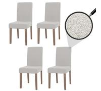 Lot de 4 chaises de Salle à Manger Littau, Chaise de Cuisine à Dossier Haut, Tissu/Textile bouclé Bois - crème, Pieds Couleur Naturelle