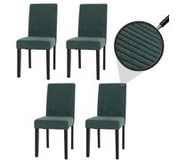 lot de 4 chaises de salle à manger Littau, chaise de cuisine à dossier haut, tissu/textile velours côtelé bois ~ vert, pieds foncés