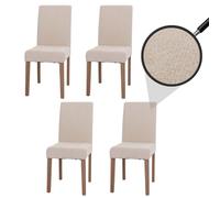 Lot De 4 Chaises De Salle À Manger Littau, Chaise De Cuisine À Dossier Haut, Tissu/Textile Chenille Bois Crème, Pieds Couleur Naturelle Multicolore