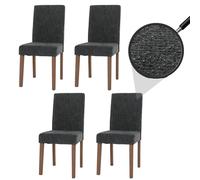 Lot De 4 Chaises De Salle À Manger Littau, Chaise De Cuisine À Dossier Haut, Tissu/Textile Chenille Bois Gris Foncé, Pieds Couleur Naturelle Multicolore