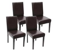 Mendler Lot de 4 chaises de séjour Littau - Cuir reconstitué, Marron, Pieds foncés