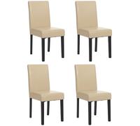 Mendler Lot de 4 chaises de séjour Littau - Simili-Cuir, crème, Pieds foncés