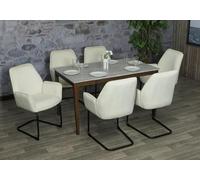 Lot de 6 chaises Cantilever HWC-G67, Chaise de Salle à Manger, Chaise de Cuisine, Tissu/Textile Öko-Tex MVG - crème-Beige