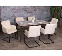 Lot de 6 chaises Cantilever HWC-N60, Chaise de Salle à Manger, Chaise de Cuisine, Tissu/Textile Oeko-Tex - crème-Beige
