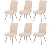 Lot de 6 chaises de salle à manger HWC-G55, fauteuil de cuisine, acier inoxydable brossé Tissu/Textile Chenille Öko-Tex crème