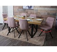 Lot de 6 chaises de Salle à Manger HWC-J69, Chaise de Cuisine, pivotante Auto-Position, Velours - Rose