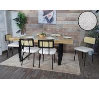 Lot De 6 Chaises De Salle À Manger Hwc-K88, Fauteuil Chaise, Certifié Fsc Bois Poly Rotin Métal Bouclé Tissu/Textile Blanc Multicolore