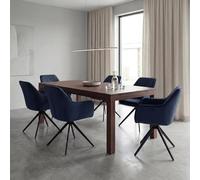 Lot de 6 chaises de salle à manger HWC-L79, chaises de cuisine, chaises à dossier et accoudoirs, pivotantes, à position automatique, tissu/textile bleu