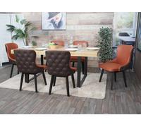 Mendler Lot de 6 chaises de Salle à Manger HWC-M60 Tissu/Textile Bois Massif Terracotta-Brun