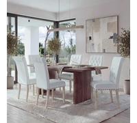 Lot de 6 chaises de salle à manger HWC-O66, chaise de cuisine, chaise rembourrée, Chesterfield rivets tissu/textile blanc