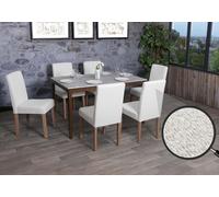 Lot de 6 chaises de salle à manger Littau, chaise de cuisine à dossier haut, tissu/textile bou ois crème, pieds couleur naturelle