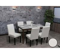 Lot de 6 chaises de salle à manger Littau, chaise de cuisine à dossier haut, tissu/textile Velours bois crème, pieds foncés