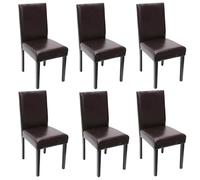 Mendler Lot de 6 chaises de séjour Littau - Cuir reconstitué Marron, Pieds foncés