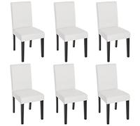 Mendler Lot de 6 chaises de séjour Littau - Simili-Cuir, Blanc Mat, Pieds foncés