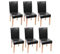 Mendler Lot de 6 chaises de séjour Littau - Simili-Cuir, Noir, Pieds clairs