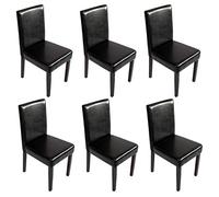 Mendler Lot de 6 chaises de séjour Littau - Simili-Cuir, Noir, Pieds foncés