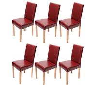 Mendler Lot de 6 chaises de séjour Littau - Simili-Cuir, Rouge, Pieds clairs