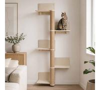 Mendler Mur d'escalade HWC-Q58, Mur pour Chats, Arbre à Grimper, griffoir Mural, étagère d'escalade, Plateforme à 5 marches, en Bois MVG 147 x 62 x 27 cm - Couleur Naturelle