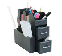 Organiseur de bureau HWC-L97, Tablette de bureau Porte-stylos Boîte de rangement avec 2 tiroirs et 7 compartiments, 29x14x33cm
