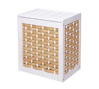 Mendler Panier à Linge HWC-G37, collecteur de Linge, Bois Massif, Aspect Shabby, Tresse 61x51x35cm - Blanc