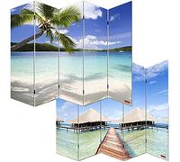Mendler Paravent/cloison de séparation M68, 5 pans - 200x180cm, Motif Plage