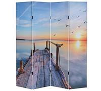Mendler Paravent/cloison de séparation T234, 4 pans - Motif Coucher de Soleil 180x160cm