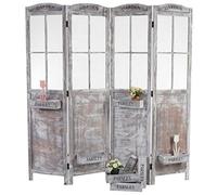Paravent MENDLER HWC-M66 4 panneaux look shabby 170x180x22cm brun-gris Gris G