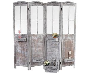 Mendler Paravent HWC-M66 4 Panneaux Look Shabby 170x180x22cm Brun-Gris