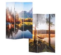 Mendler Paravent Photo avec Isolation phonique HWC-L55 MVG 180x122cm lac de forêt