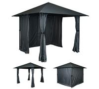 Pergola Hwc-J63, Pavillon De Jardin Abri De Terrasse Avec Paroi Latérale, 3x3m Anthracite Noir