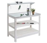 Table à Plantes HWC-N55, Table de Jardinier Table à Fleurs étagère à Plantes, Bois certifié MVG Plaque galvanisée, 117x102x56cm - Blanc