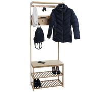 Mendler Porte-Manteau sur Pied en Bambou HWC-N82 étagère à Chaussures, Banc, Crochets pour vêtements FSC® 170x70x31 cm