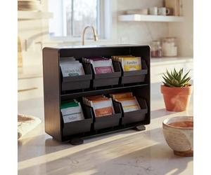Mendler Porte-sachets de thé HWC-M10, boîte de Rangement pour thé, 6 Compartiments, Noir