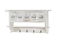 Mendler Portemanteau mural, étagère 5 tiroirs, 65x13x32cm, shabby chic, vintage - blanc