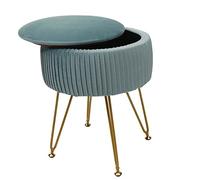 Pouf Hwc-K47, Tabouret Avec Compartiment De Rangement, Ø 33cm, Aspect Velours Vert, Piètement Or Multicolore
