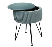 Mendler Pouf HWC-K47, Tabouret avec Compartiment de Rangement, Ø 33cm, Aspect Velours - Vert, piètement Noir