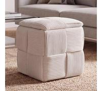Mendler Pouf HWC-Q47, Pouf ottomane rembourré, avec Couvercle et Compartiment de Rangement, en Velours (260 g/m²) 43 x 40 x 40 cm - crème