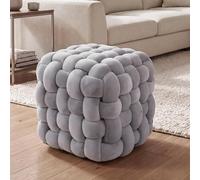 Mendler Pouf HWC-Q48, Pouf Ottoman rembourré à nœuds, Velours (220 g/m²) 39 cm - Gris foncé