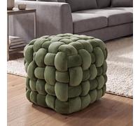 Mendler Pouf HWC-Q48, Pouf Ottoman rembourré à nœuds, Velours (220 g/m²) 39 cm - Vert