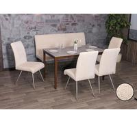Mendler Salle à Manger Ensemble HWC-G55 4 chaises + Banc 160cm Chenille crème