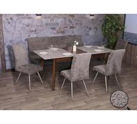 Set De Salle À Manger Hwc-G55, Set De 4 Chaises + Banc 180cm, Inox Brossé Tissu/Textile Chenille Gris Foncé Gris