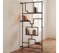 Mendler Séparateur de pièce avec étagère HWC-P10 Mélamine MVG 203x100x20cm Brun foncé