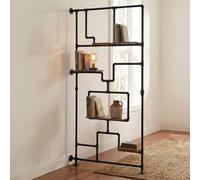 Mendler Séparateur de pièce avec étagère HWC-P10 Mélamine MVG 203x100x20cm Marron