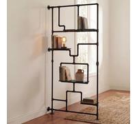 Mendler Séparateur de pièce avec étagère HWC-P10 Mélamine MVG 203x100x20cm Noir