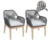 Mendler Set de 2 chaises de Jardin HWC-H56b, Fauteuil Outdoor, résistant aux intempéries Corde tressée Bois Acacia - Gris foncé Coussin Gris Clair