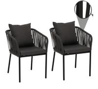 Mendler Set de 2 chaises de Jardin HWC-N41, Outdoor accoudoir, résistant aux intempéries Aluminium Corde tressée - Anthracite, Coussin Gris foncé