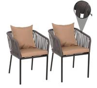 Mendler Set de 2 chaises de Jardin HWC-N41, Outdoor accoudoir, résistant aux intempéries Aluminium Seilgeflecht Rope - Anthracite Coussin Taupe